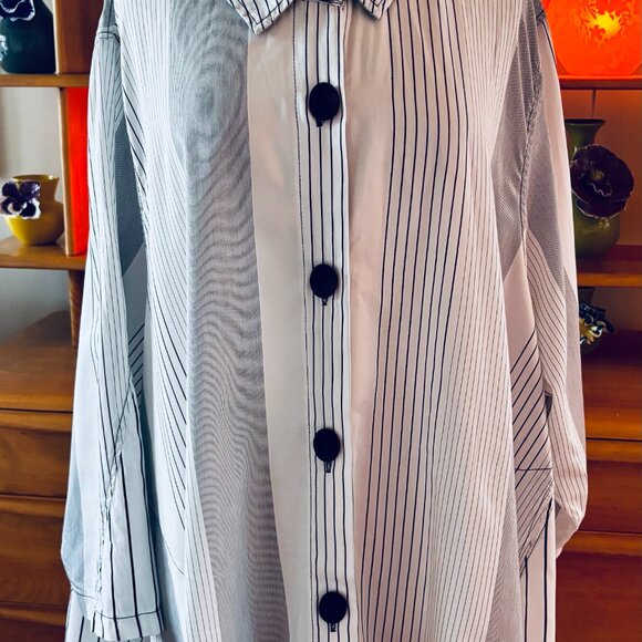 Bodil Midi Dress / Top Cream + Black Pockets Cotton OS Pleats Buttons Designer - Picture 1 of 15